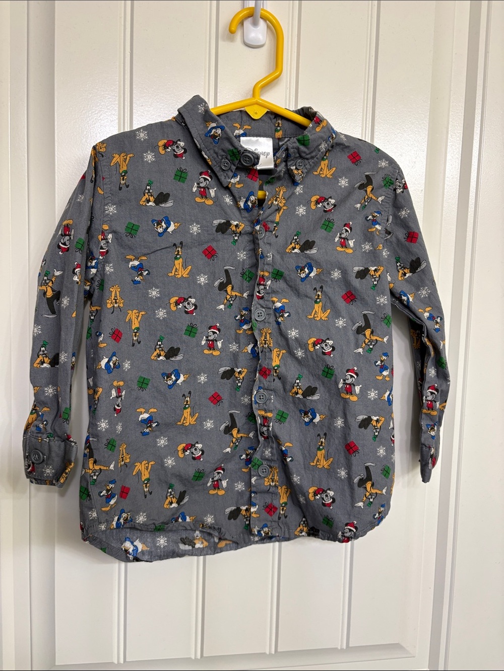 Disney Mickey Mouse Gray Holiday Character Button-Up Shirt for Kids